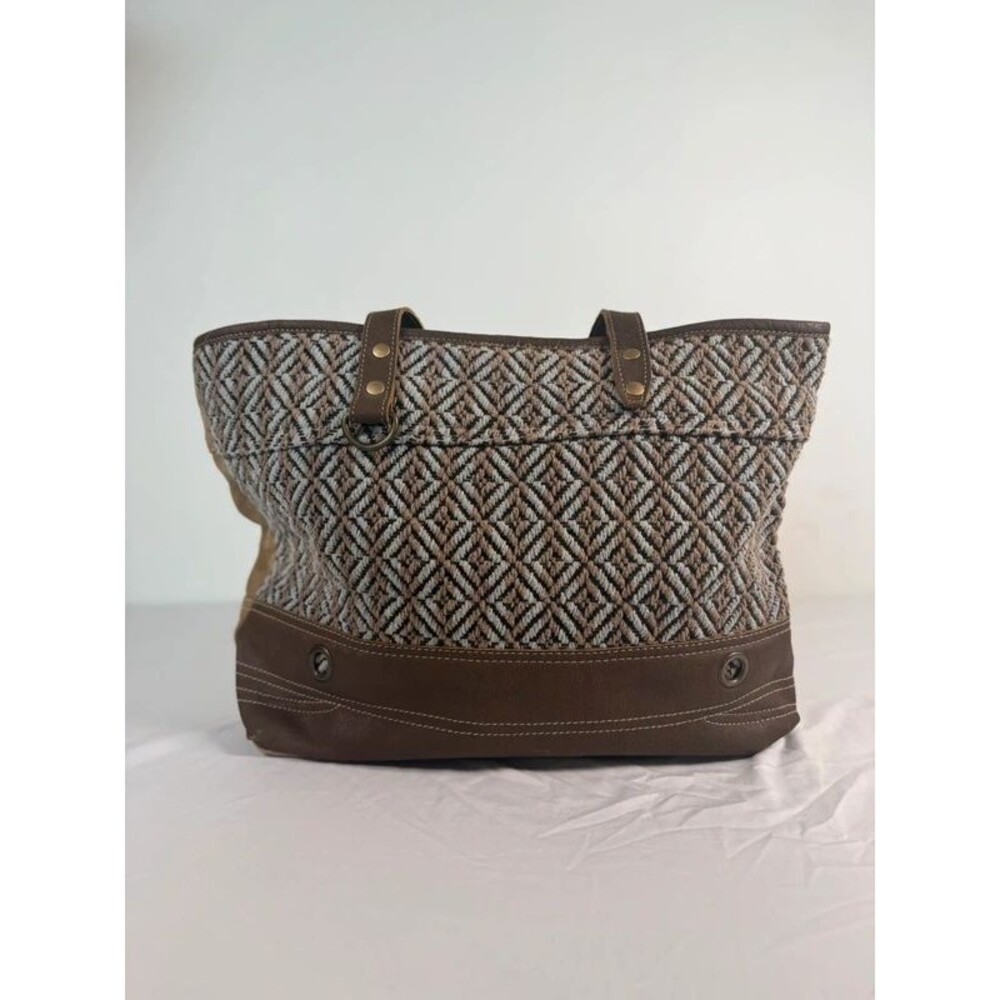 Myra Bag Masterpiece Woven Geometric Canvas & Leather Tote